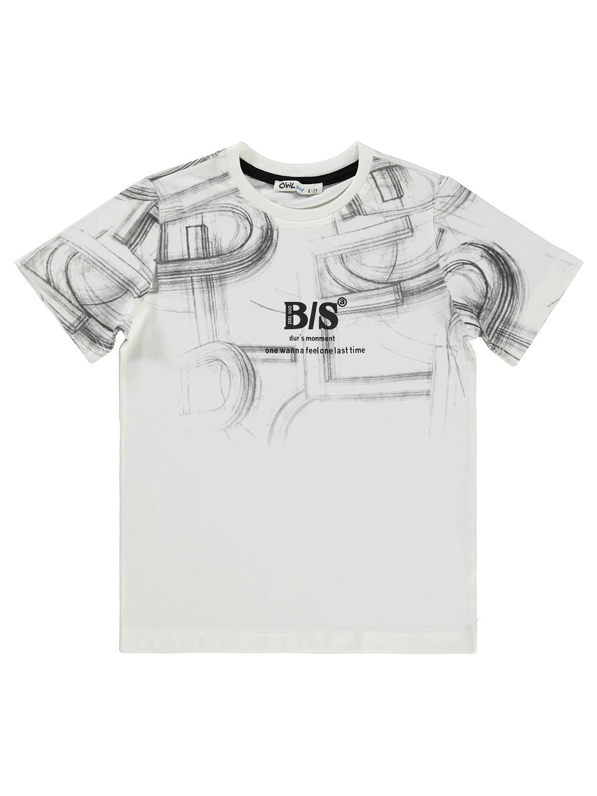 Civil Boys Bs Çizim Baskılı 6-9 Yaş Tişört - Gri