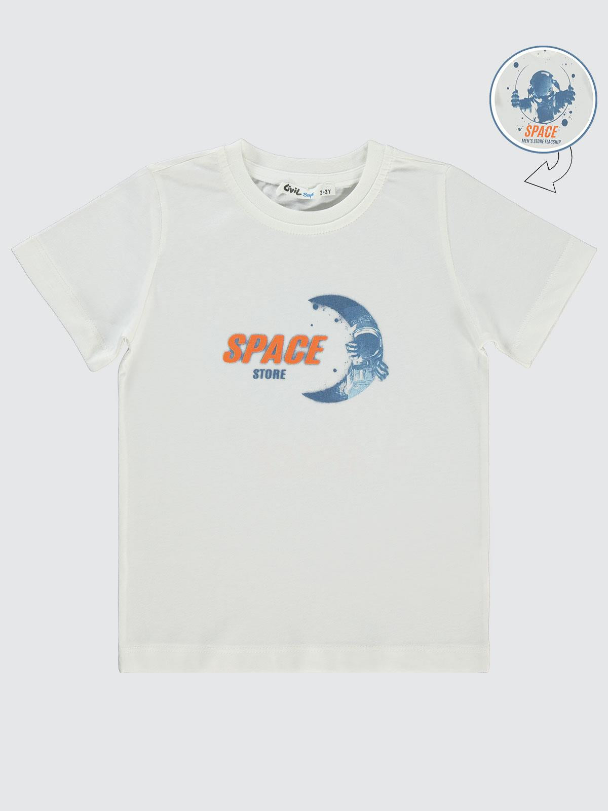 Civil Boys Space Store Baskılı 2-5 Yaş Tişört - Ekru