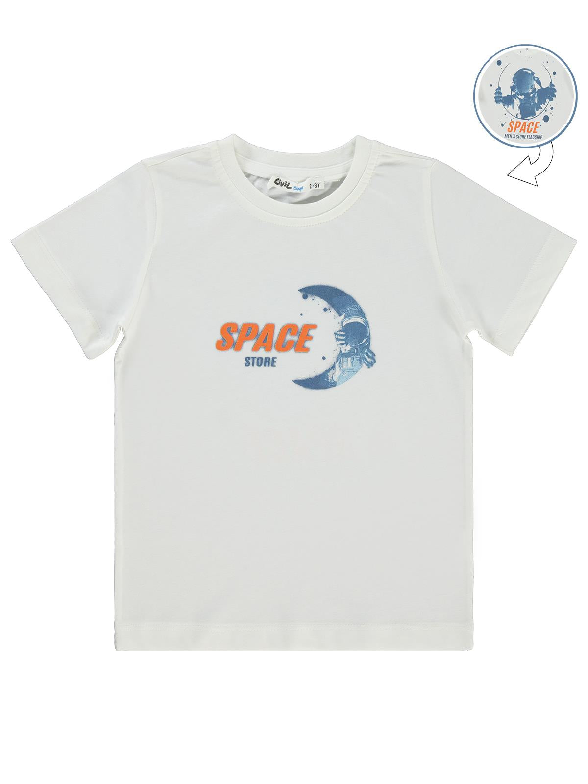 Civil Boys Space Store Baskılı 2-5 Yaş Tişört - Ekru