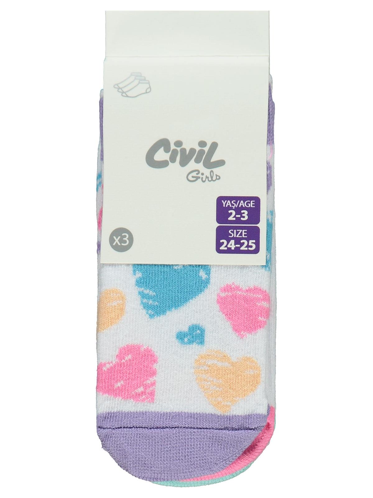 Civil Girls Smile 3'lü 2-12 Yaş Kız Patik Çorap - Standart