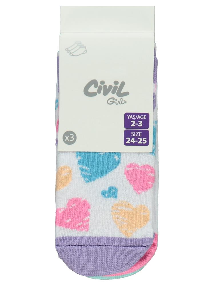 Civil Girls Smile 3'lü 2-12 Yaş Kız Patik Çorap