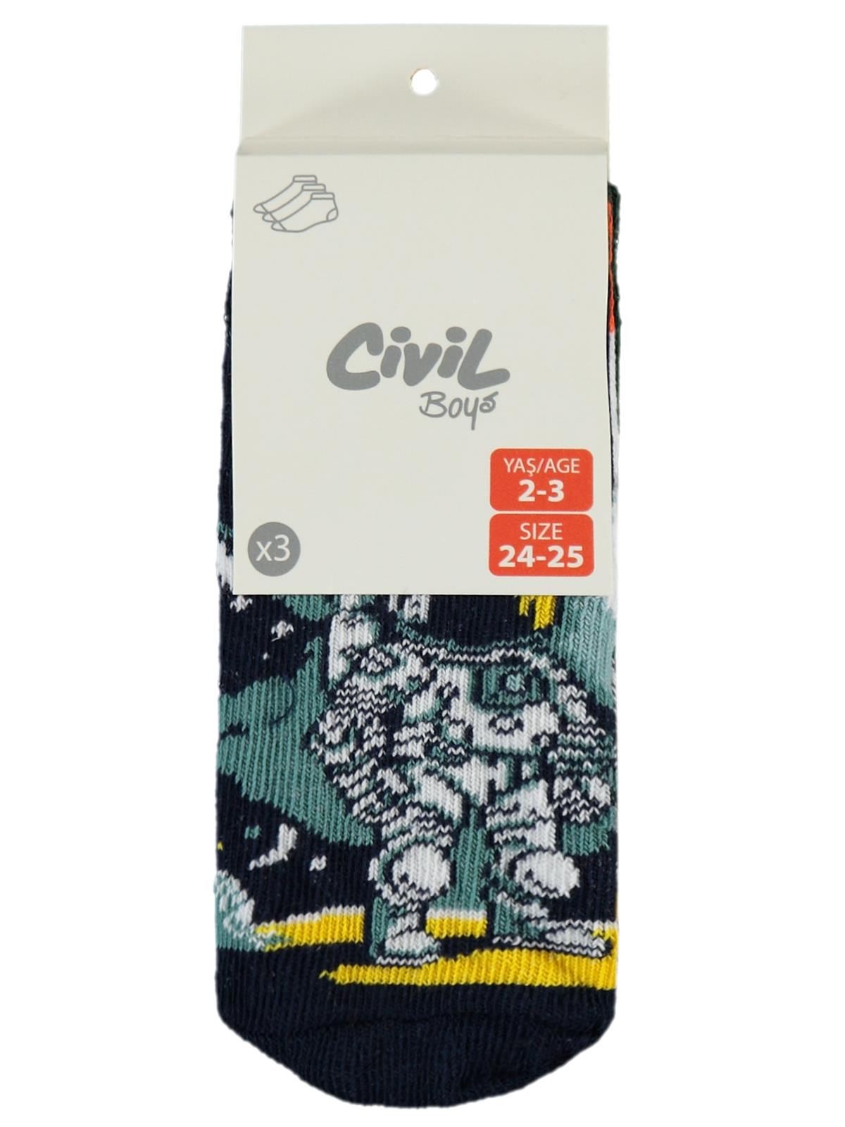 Civil Erkek Çocuk Need More Space 3'lü Erkek Patik Çorap | Baskılı | Okul Kreş ve Günlük Kullanım