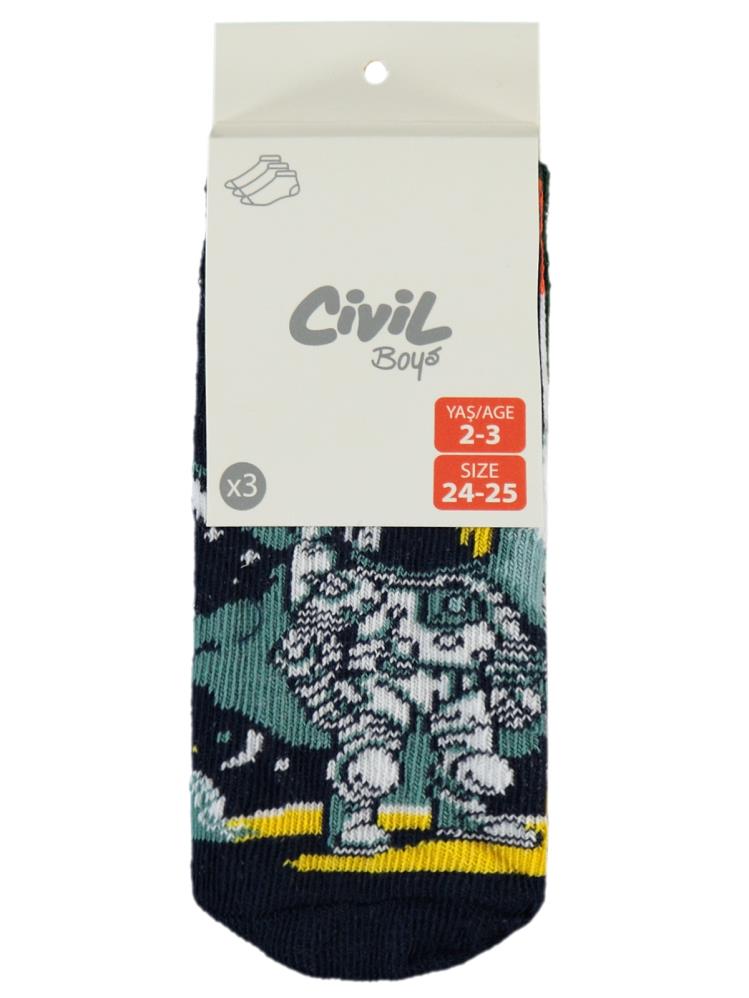 Civil Boys Need More Space 3'lü 2-12 Yaş Erkek Patik Çorap
