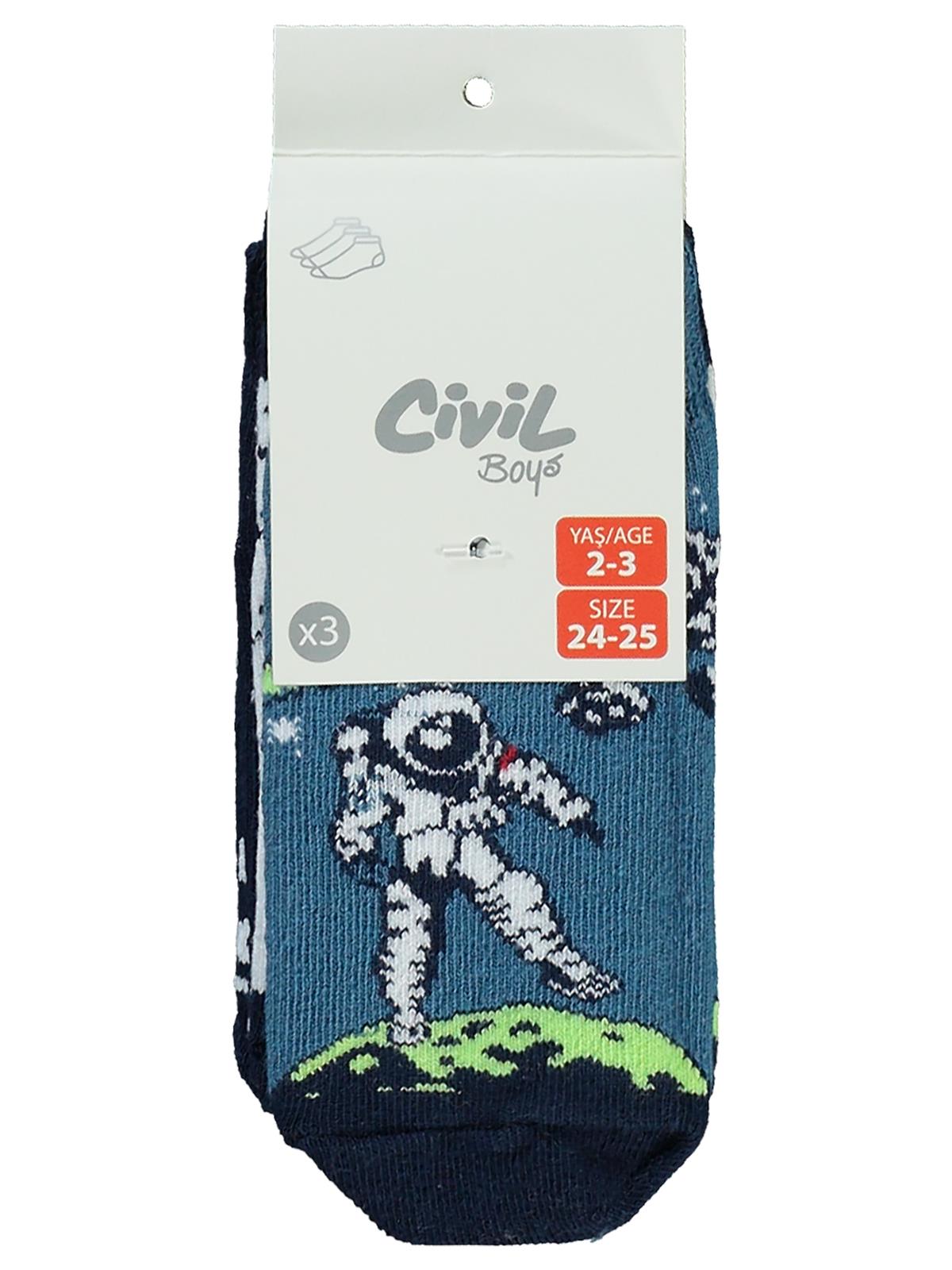 Civil Erkek Çocuk Your Space 3'lü Erkek Patik Çorap | Baskılı | Okul Kreş ve Günlük Kullanım