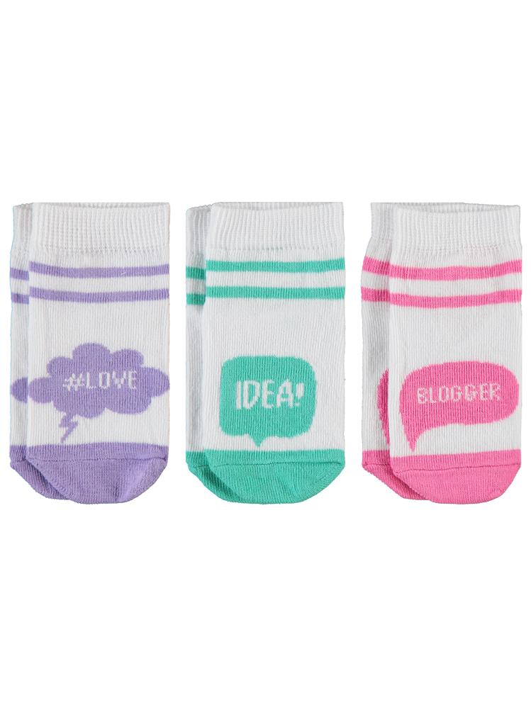 Civil Girls Motto 3'lü 2-12 Yaş Kız Patik Çorap