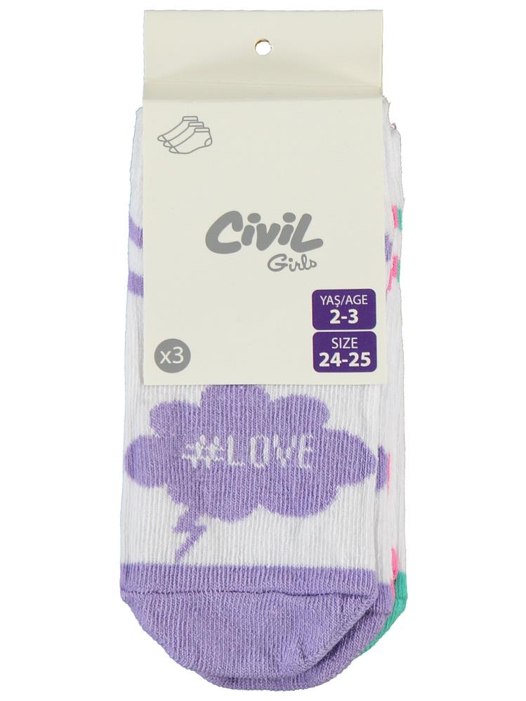 Civil Girls Motto 3'lü 2-12 Yaş Kız Patik Çorap