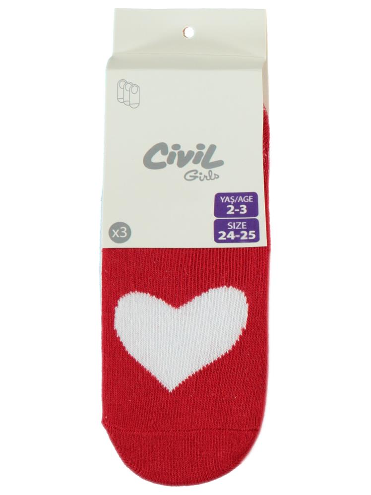 Civil Girls Kalp 3'lü 2-12 Yaş Kız Babet Çorap