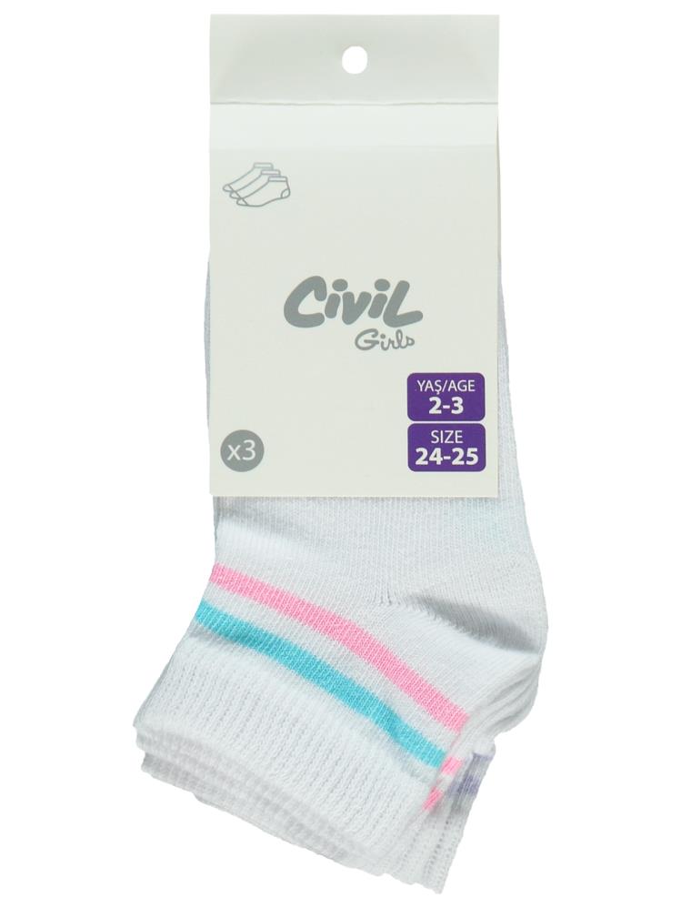 Civil Girls Basic Çizgili 3'lü 2-12 Yaş Kız Patik Çorap