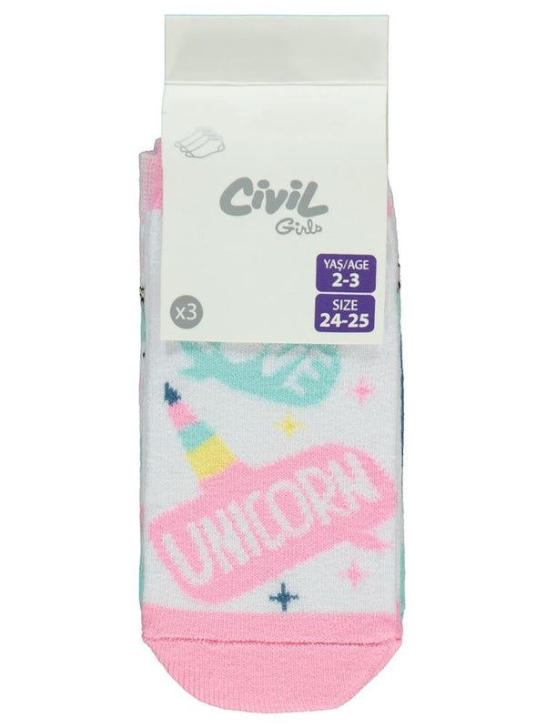 Civil Girls Unicorn 3'lü 2-12 Yaş Kız Patik Çorap