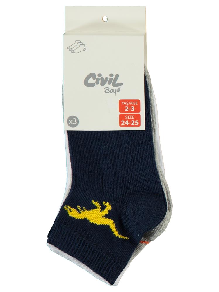 Civil Boys Dinazor 3'lü 2-12 Yaş Erkek Patik Çorap
