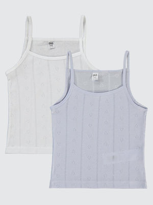 Civil Girls Jakarlı Kalp 2-10 Yaş 2'li Atlet Set - Beyaz