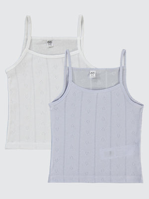 Civil Girls Jakarlı Kalp 2-10 Yaş 2'li Atlet Set - Beyaz