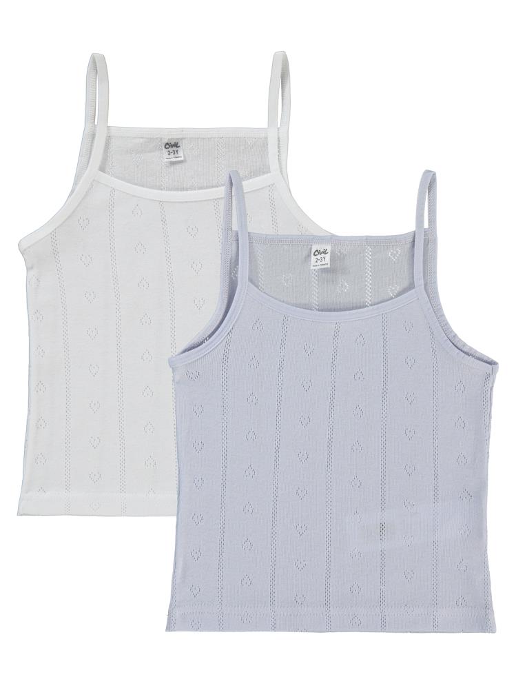 Civil Girls Jakarlı Kalp 2-10 Yaş 2'li Atlet Set - Beyaz