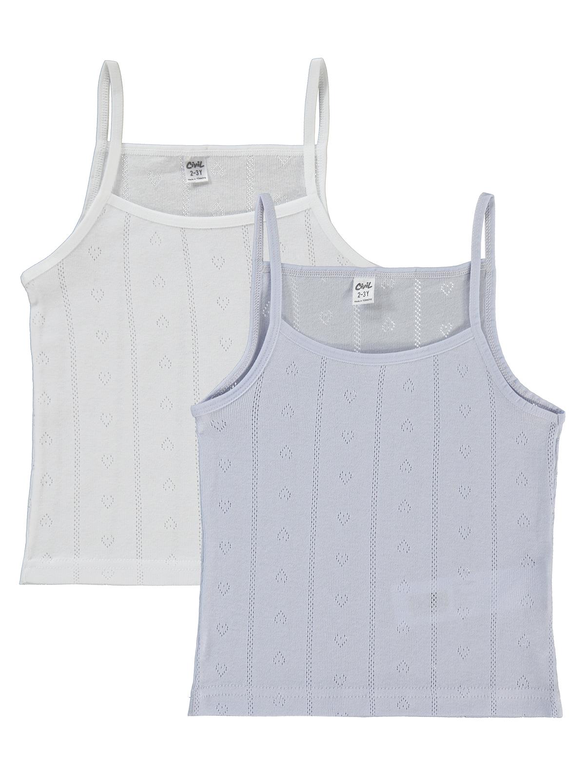 Civil Girls Jakarlı Kalp 2-10 Yaş 2'li Atlet Set - Beyaz