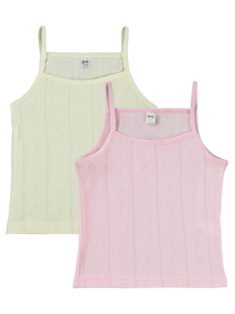 Civil Girls Jakarlı Kalp 2-10 Yaş 2'li Atlet Set - Ekru