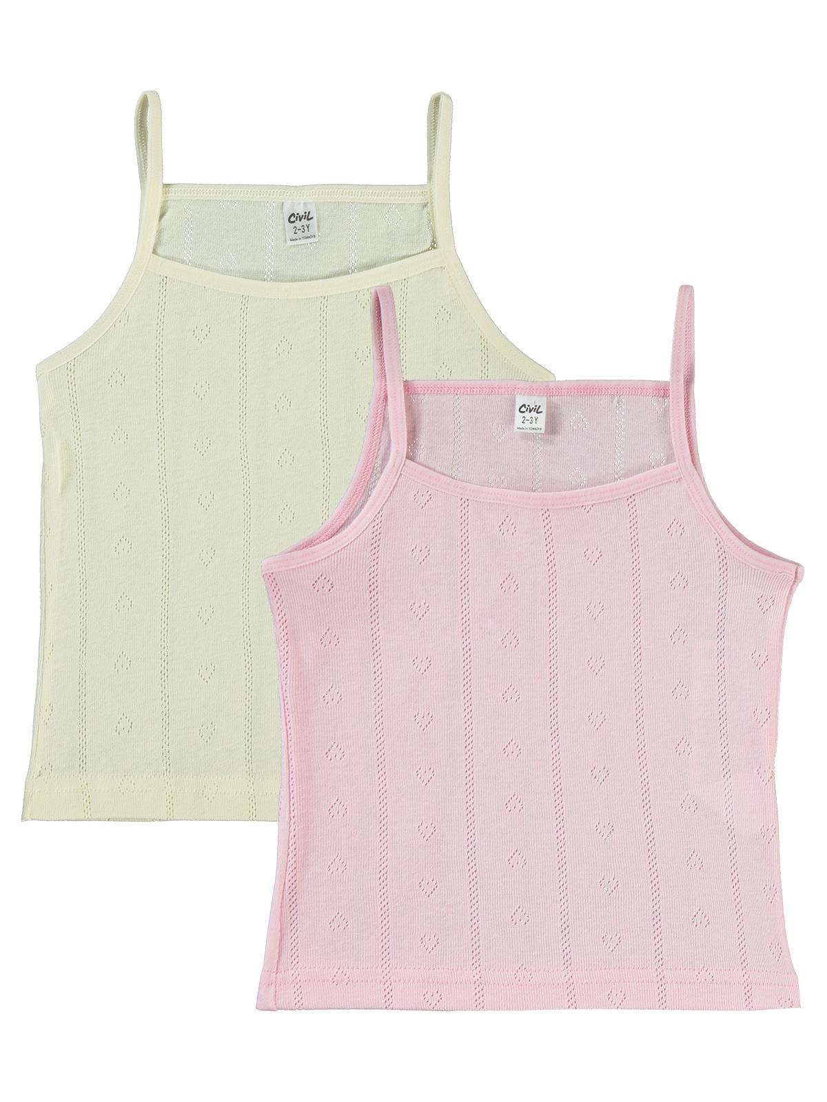 Civil Girls Jakarlı Kalp 2-10 Yaş 2'li Atlet Set - Ekru