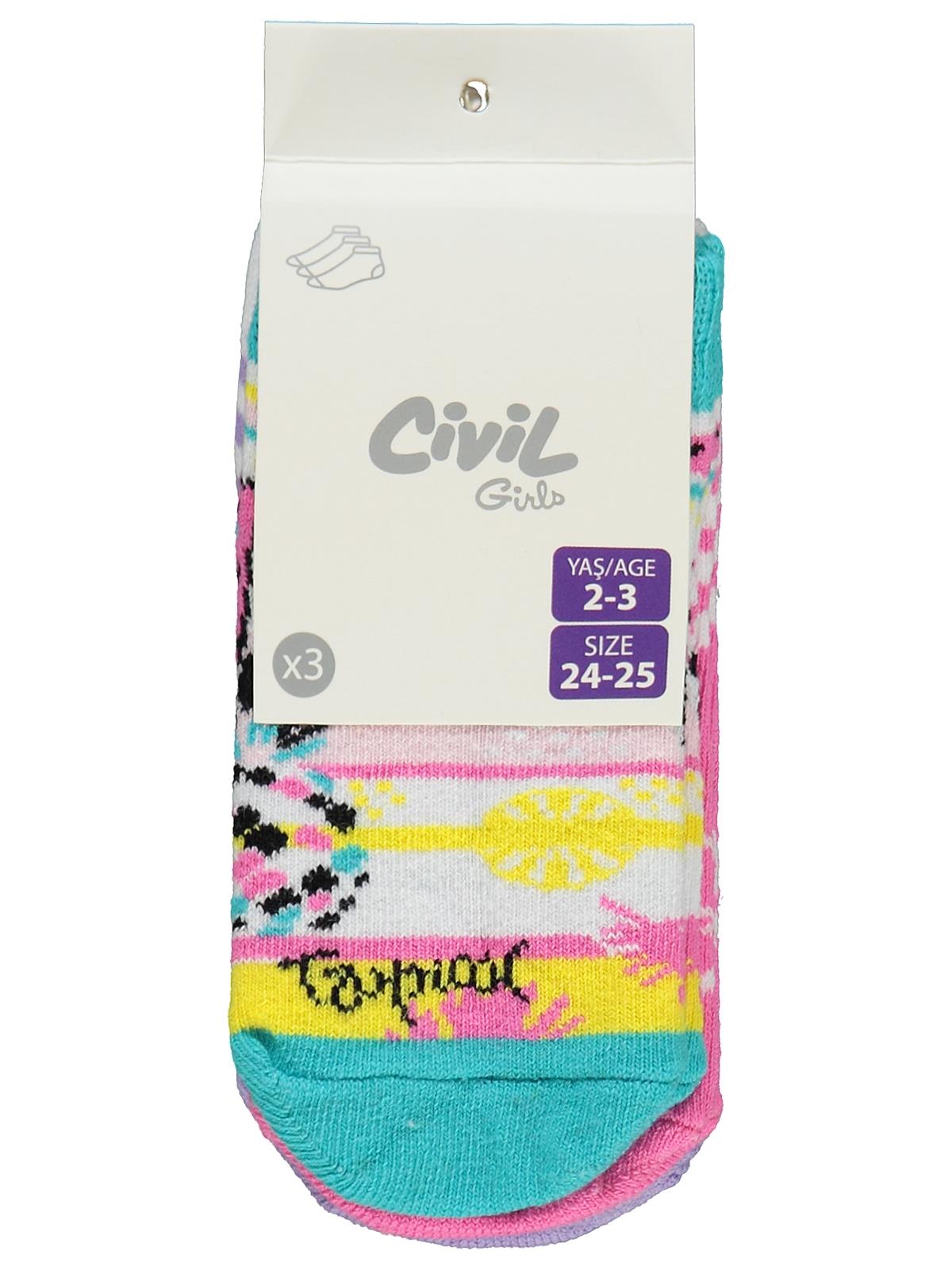 Civil Kız Çocuk Hello Summer 3'lü Kız Patik Çorap | Baskılı | Okul Kreş ve Günlük Kullanım