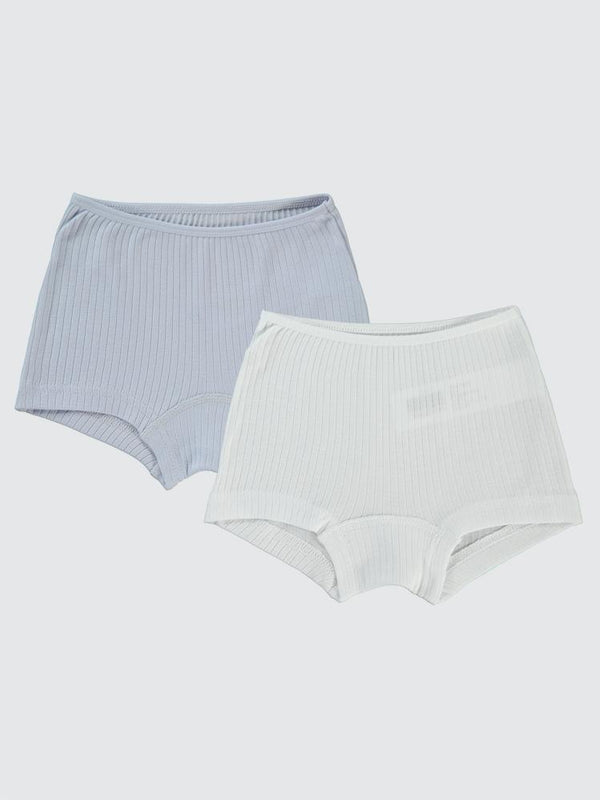 Civil Girls Ribana Çizgili 2-10 Yaş 2'li Boxer Set - Beyaz