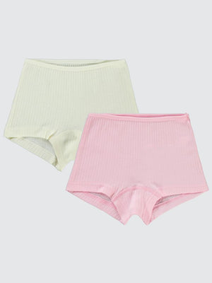 Civil Girls Ribana Çizgili 2-10 Yaş 2'li Boxer Set - Ekru