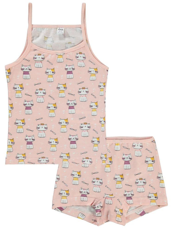 Civil Girls Cute Cat Empirme Desen 2-10 Yaş İç Çamaşır Takım