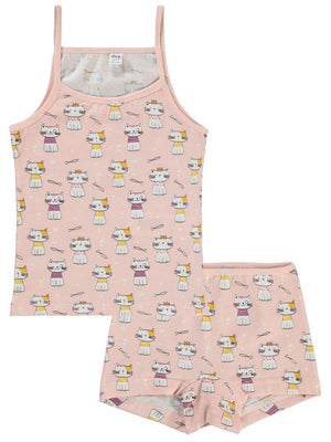 Civil Girls Cute Cat Empirme Desen 2-10 Yaş İç Çamaşır Takım