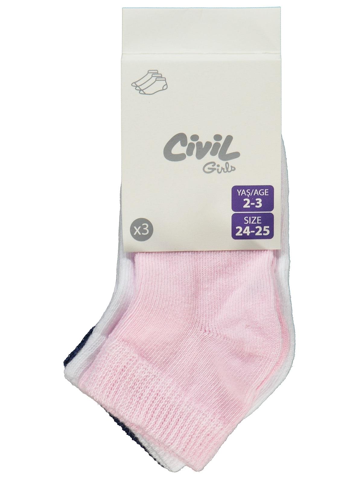 Civil Kız Çocuk Basic 3'lü Kız Patik Çorap | Okul Kreş ve Günlük Kullanım