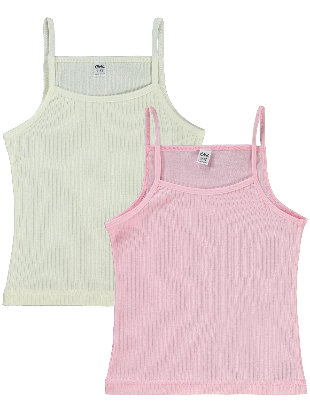 Civil Girls Ribana Çizgili 2-10 Yaş 2'li Atlet Set - Ekru