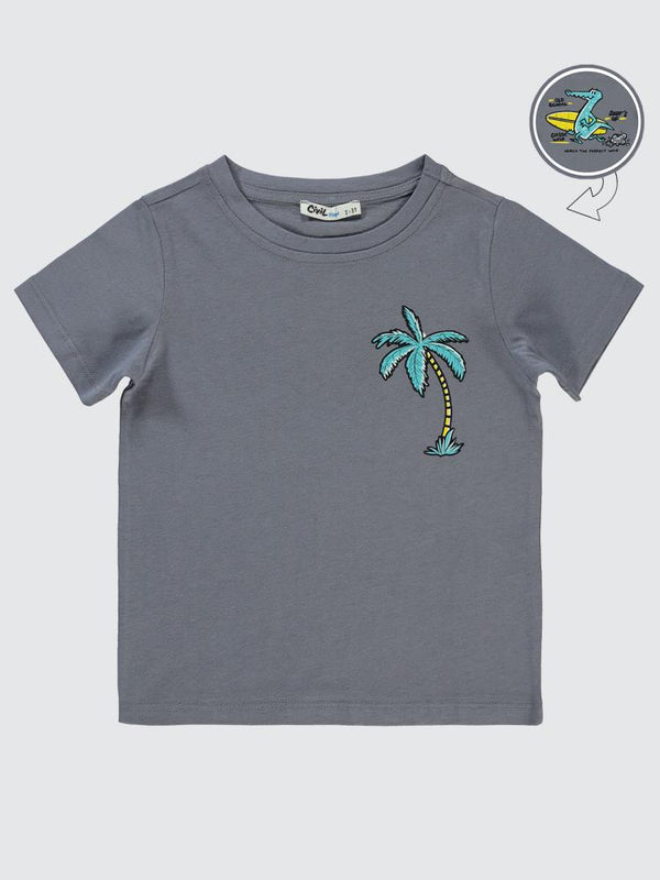 Civil Boys Palmiye Baskılı 2-5 Yaş Tişört - Gri