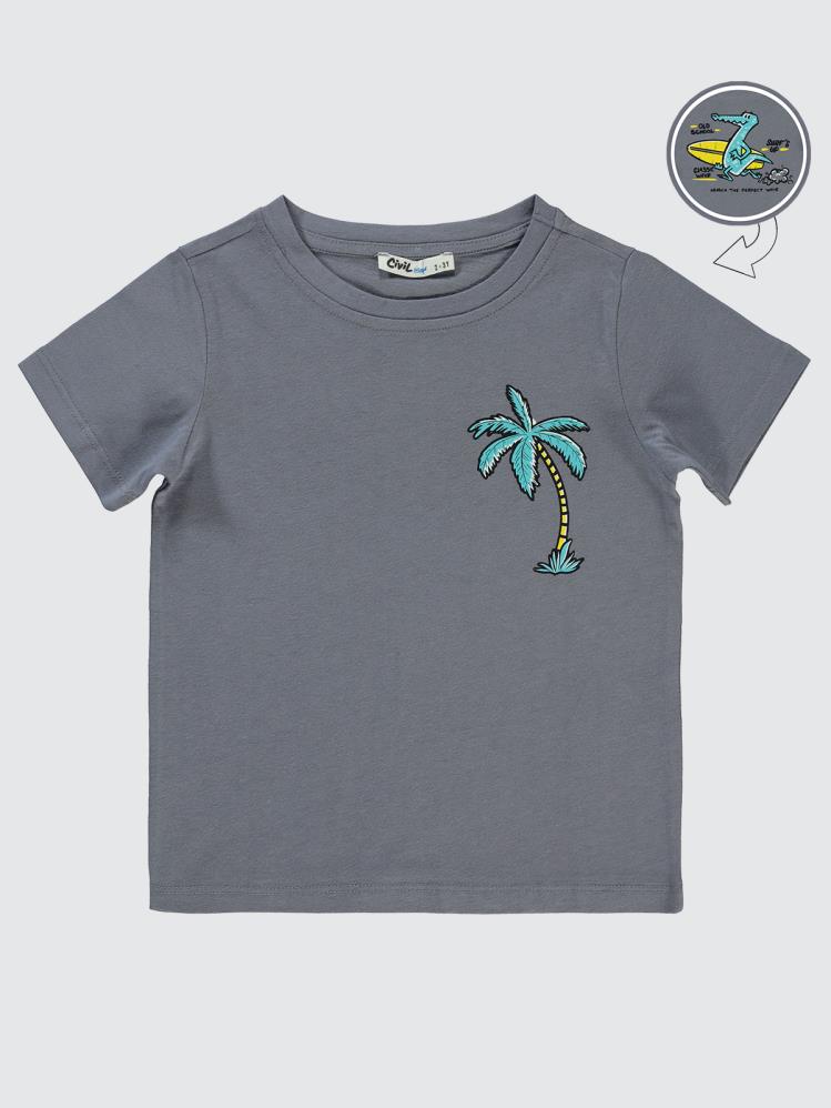 Civil Boys Palmiye Baskılı 2-5 Yaş Tişört - Gri
