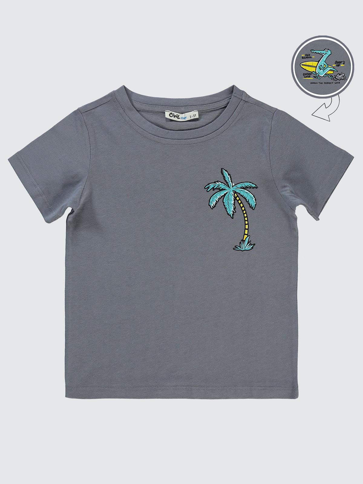 Civil Boys Palmiye Baskılı 2-5 Yaş Tişört - Gri