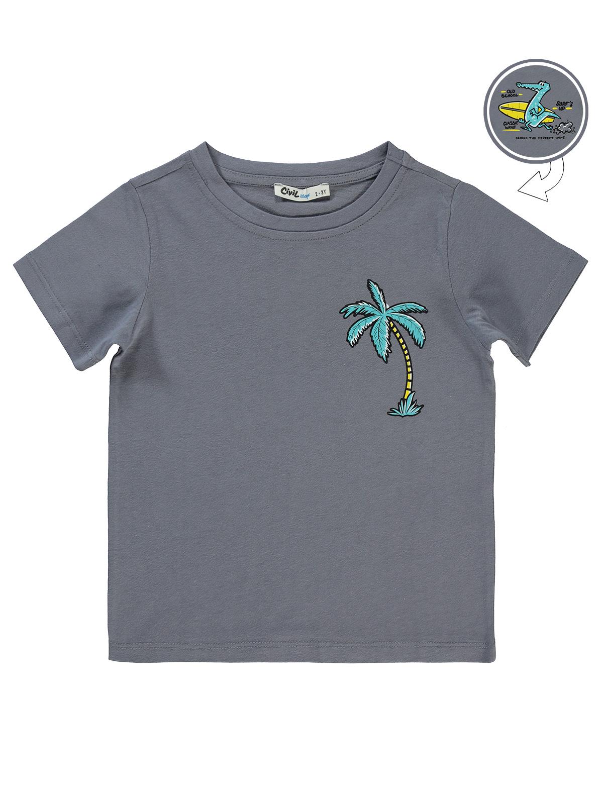 Civil Boys Palmiye Baskılı 2-5 Yaş Tişört - Gri