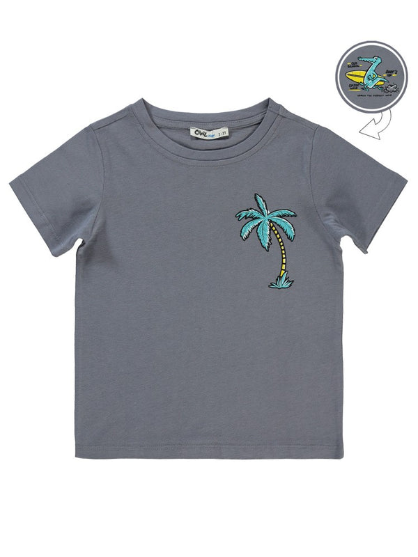 Civil Boys Palmiye Baskılı 2-5 Yaş Tişört - Gri
