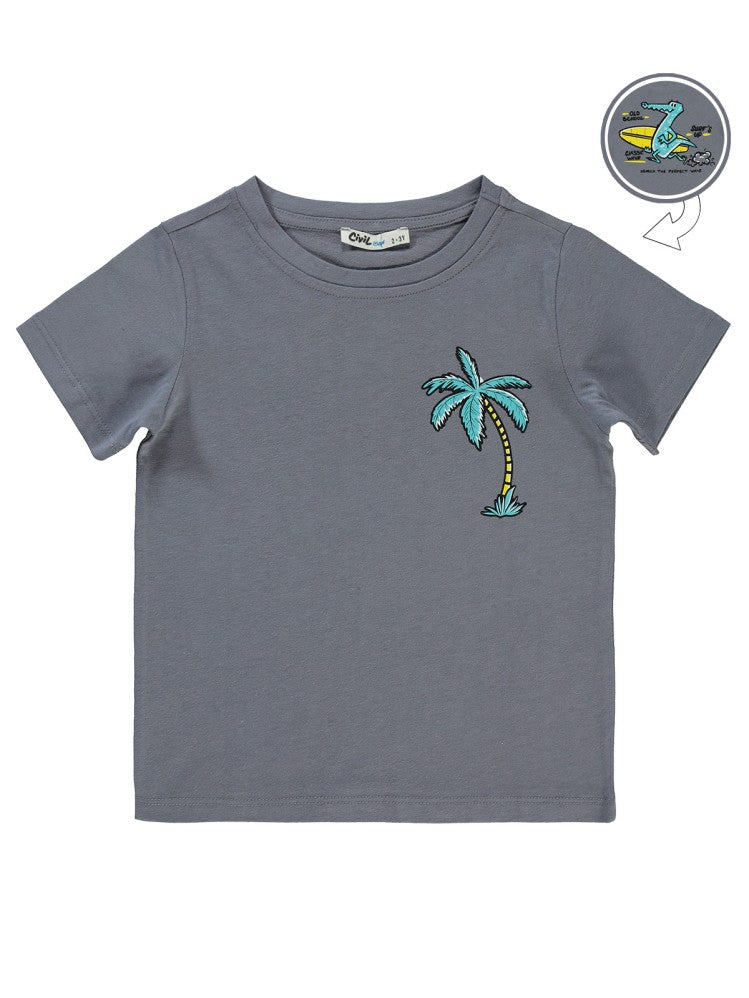 Civil Boys Palmiye Baskılı 2-5 Yaş Tişört - Gri