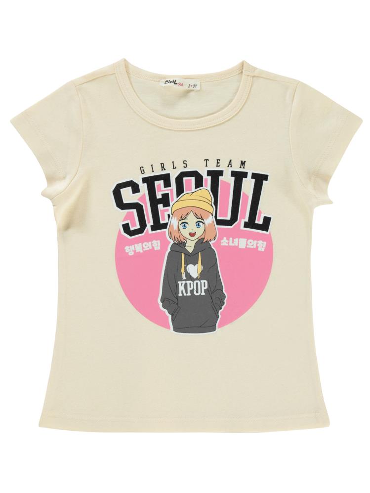 Civil Girls Seoul Baskılı 2-5 Yaş Tişört - Fil Dişi
