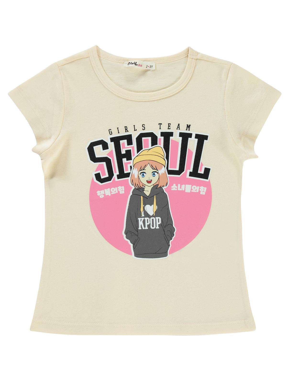 Civil Girls Seoul Baskılı 2-5 Yaş Tişört - Fil Dişi