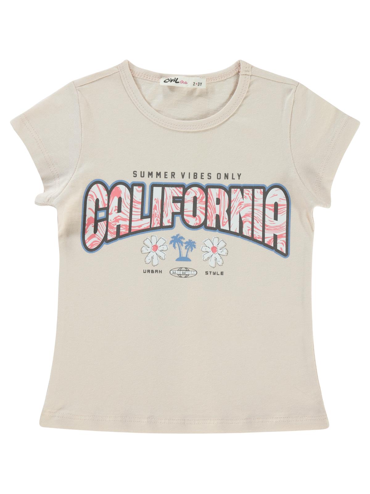 Civil Girls Calıfornıa Baskılı 2-5 Yaş Tişört - Pudra