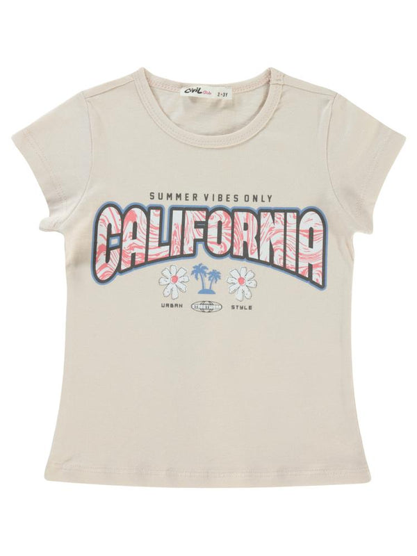 Civil Girls Calıfornıa Baskılı 2-5 Yaş Tişört - Pudra