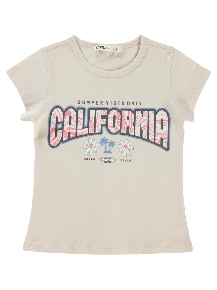 Civil Girls Calıfornıa Baskılı 2-5 Yaş Tişört - Pudra