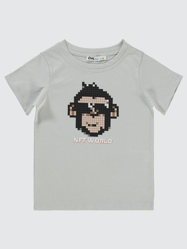 Civil Boys Nft Worl Maymun Baskılı 2-5 Yaş Tişört - Gri
