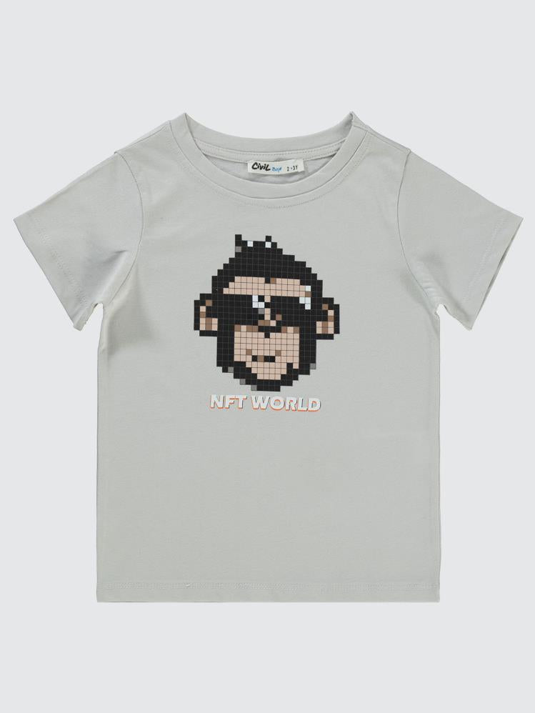 Civil Boys Nft Worl Maymun Baskılı 2-5 Yaş Tişört - Gri