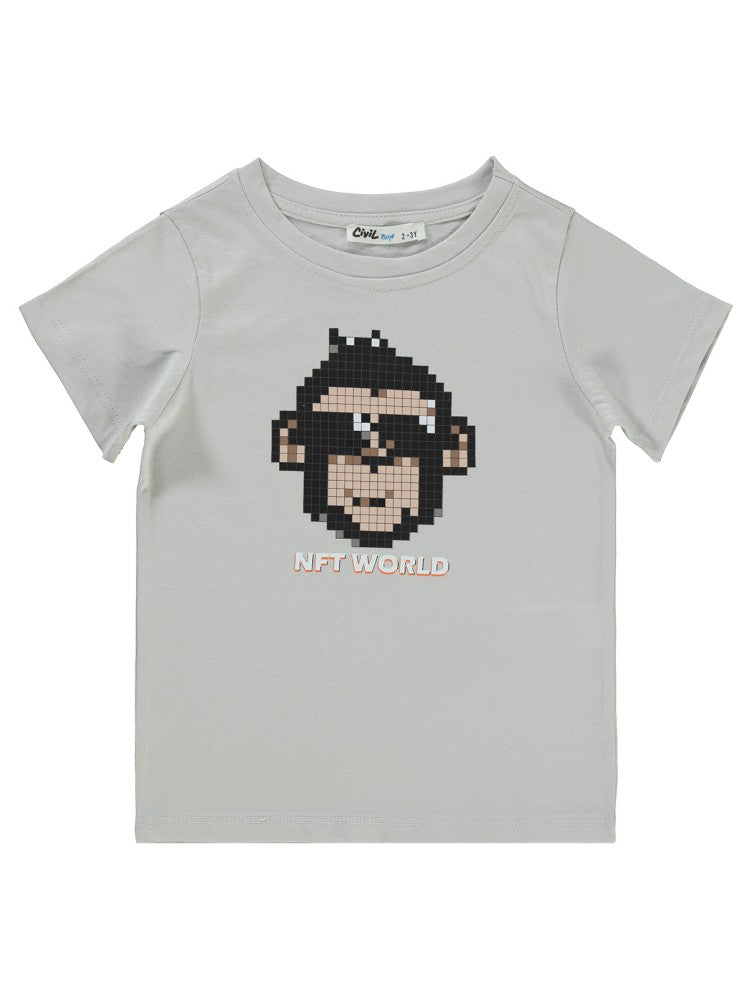 Civil Boys Nft Worl Maymun Baskılı 2-5 Yaş Tişört - Gri