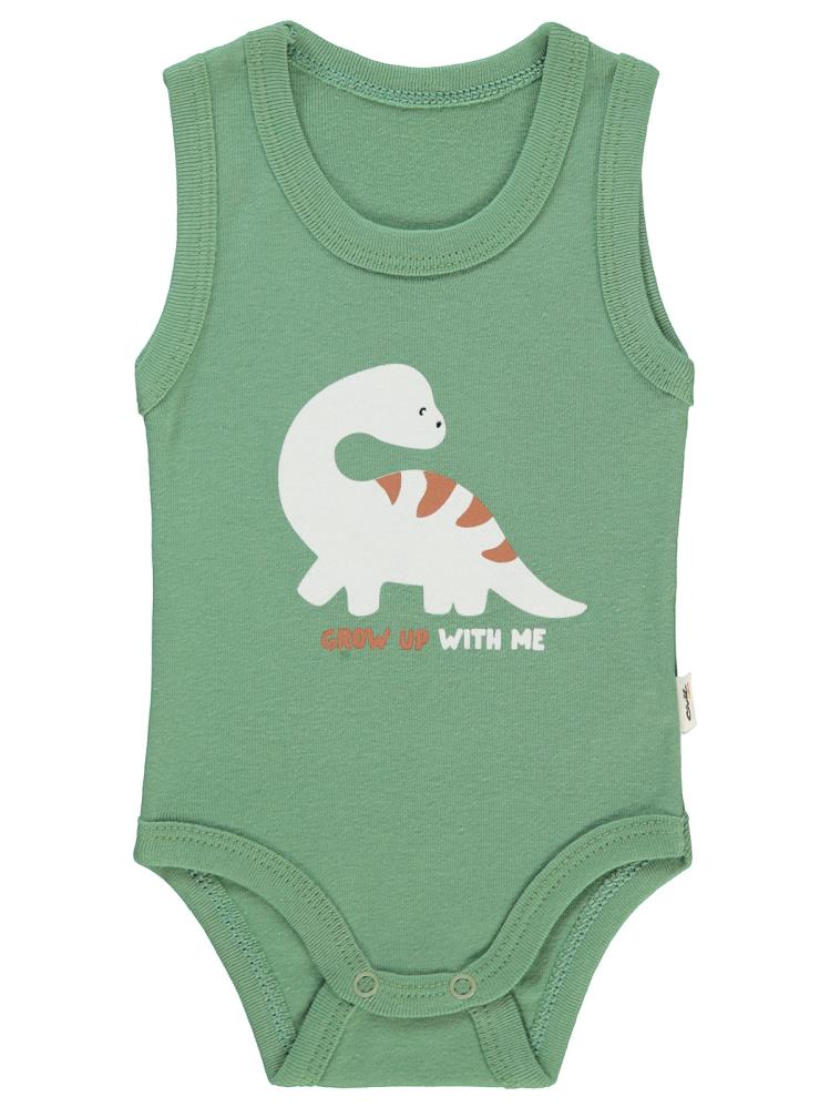 Civil Baby Dinozor Baskılı 1-36 Ay Çıtçıtlı Badi - Haki