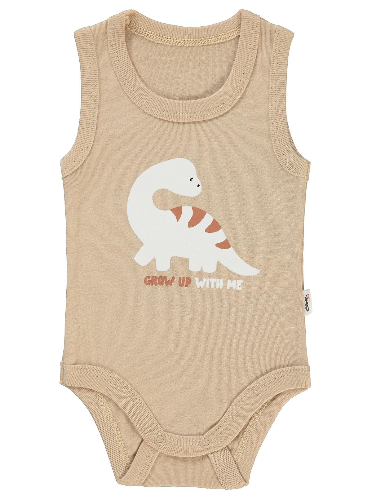 Civil Baby Dinozor Baskılı 1-36 Ay Çıtçıtlı Badi - Kahverengi