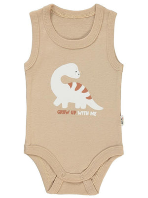 Civil Baby Dinozor Baskılı 1-36 Ay Çıtçıtlı Badi - Kahverengi
