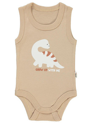 Civil Baby Dinozor Baskılı 1-36 Ay Çıtçıtlı Badi - Kahverengi
