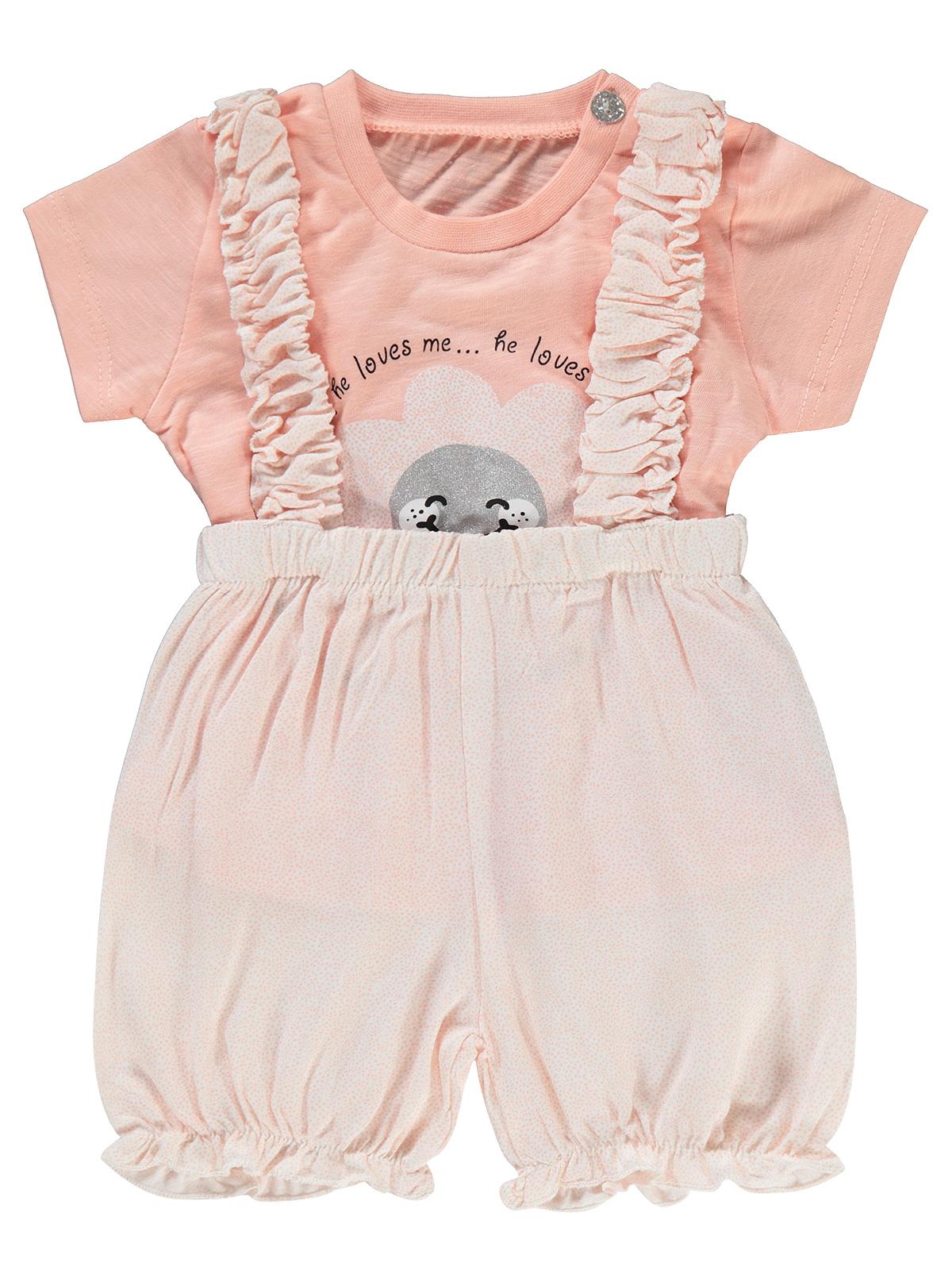 Kumru Askılı Gülen Yüz Çiçek 6-18 Ay Takım - Pudra