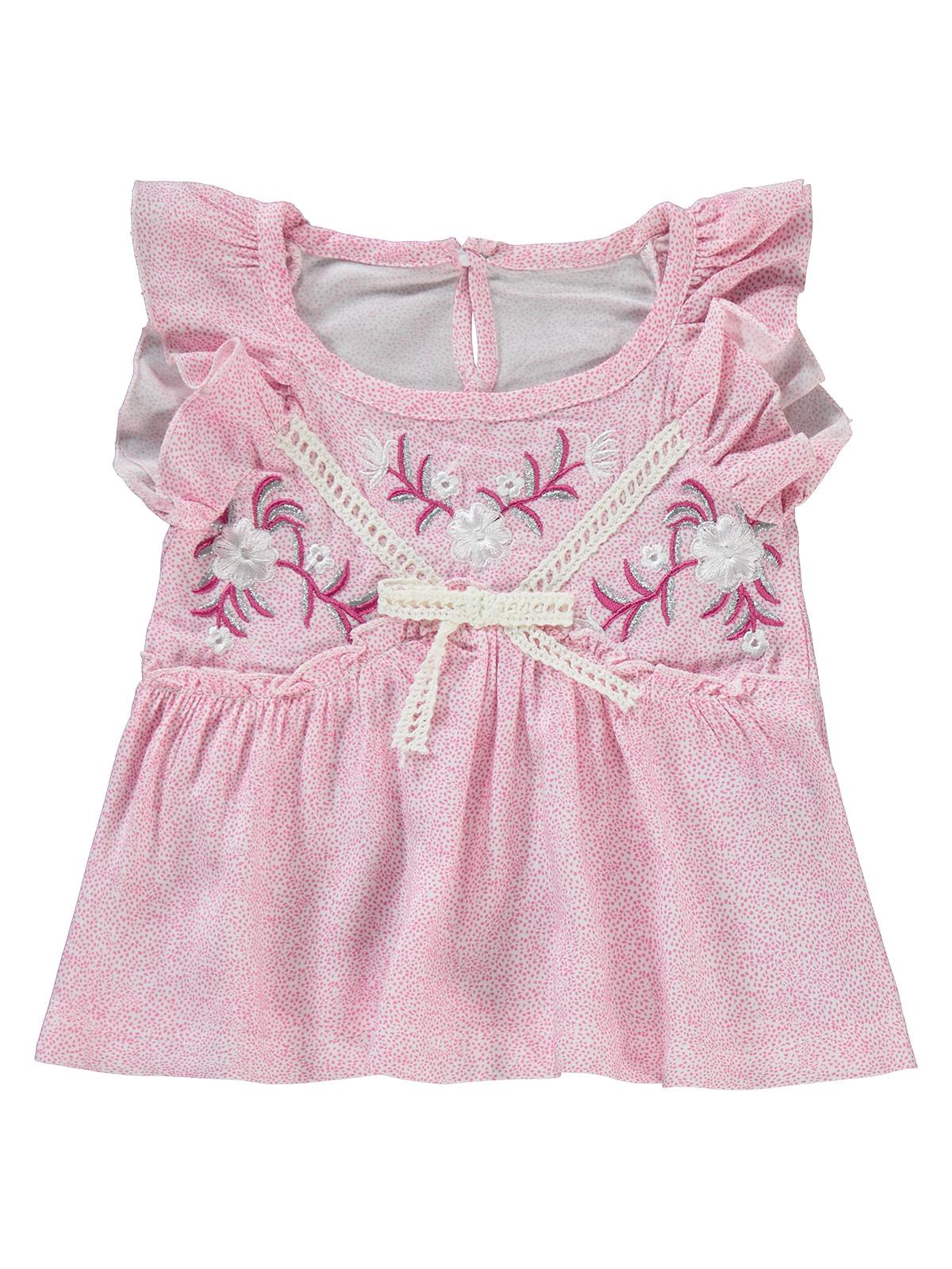 Kumru Çiçek Nakışlı Örgü Fiyonklu 6-18 Ay Takım - Fusya