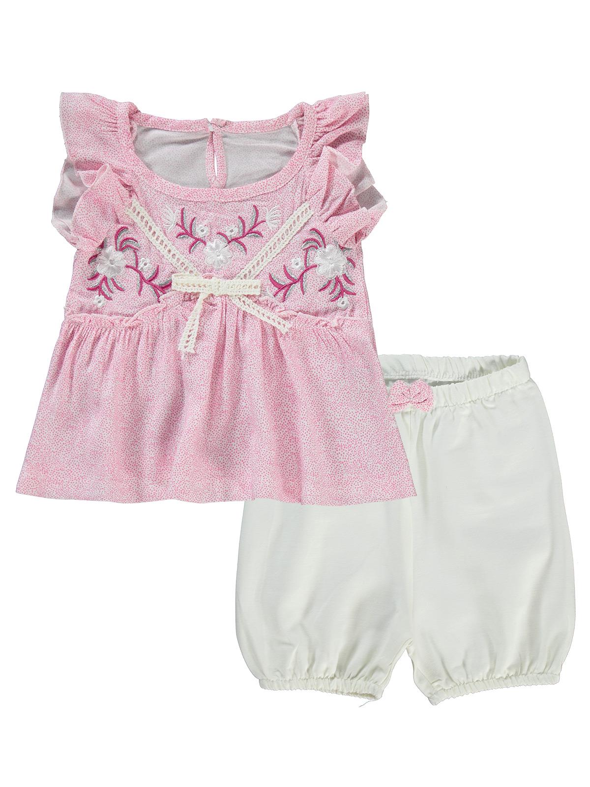 Kumru Çiçek Nakışlı Örgü Fiyonklu 6-18 Ay Takım - Fusya