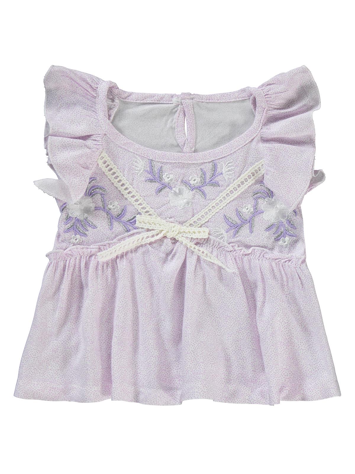 Kumru Çiçek Nakışlı Örgü Fiyonklu 6-18 Ay Takım - Lila