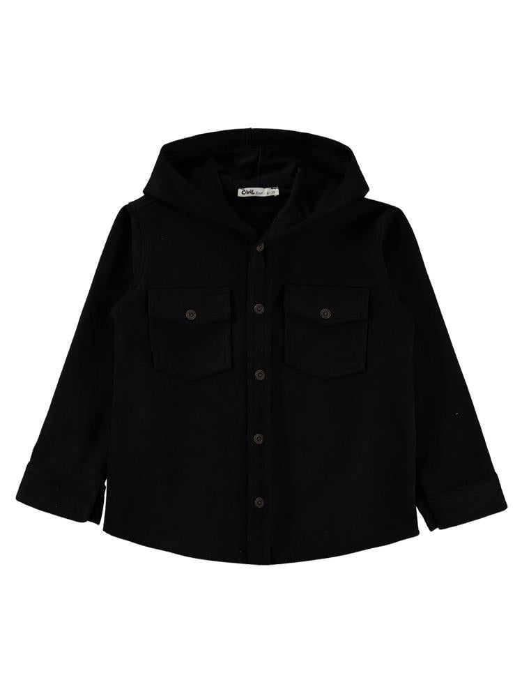 Civil Boys Çift Cepli Kapşonlu 10-13 Yaş Gömlek - Siyah